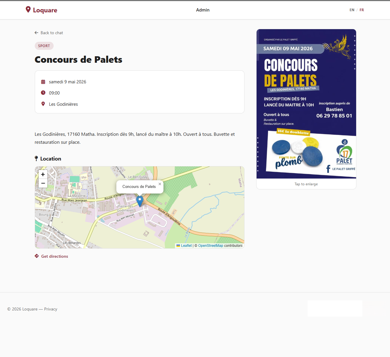 Le chat Loquare répond à une question sur les horaires